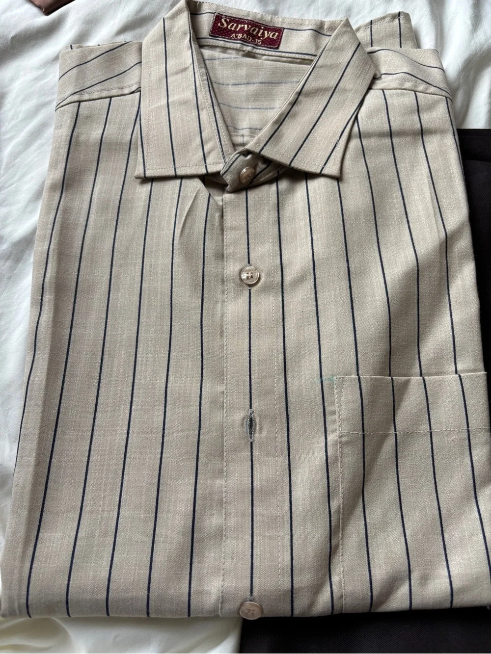 Men’s Sarvaiya Beige Striped Formal Shirt & Brown Dress Pants Set – New NWOT
